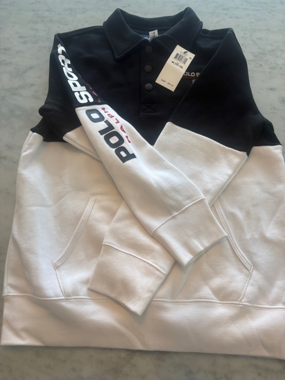 Polo by Ralph Lauren Black & White Colorblock Polo Hoodie